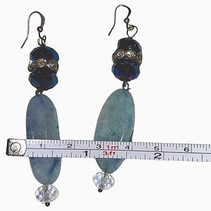 Small Turquoise Blue & Silver Beaded Earrings Dangle Drop Fashion Jewelry